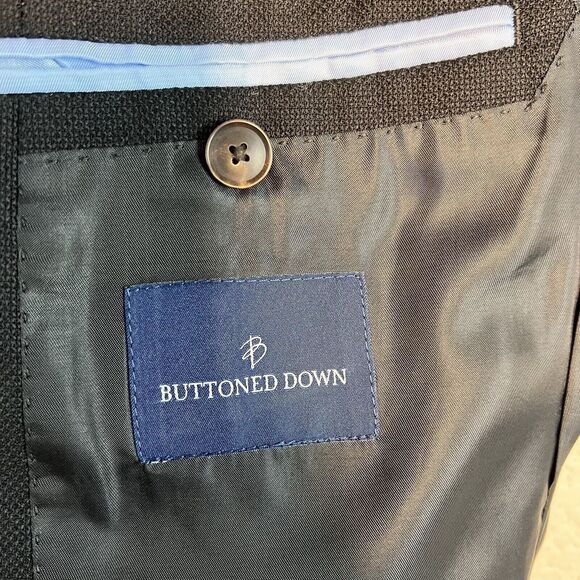 Buttoned Down Mens 40L Long Black Reda Wool Hopsack Slim Fit Sport Coat 2 Button - Picture 4 of 6